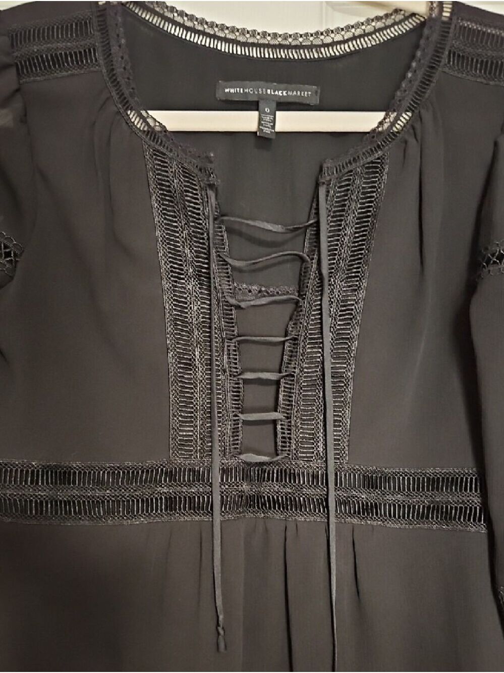 White House Black Market Black Crochet-Trim Top Size 0 - Picture 8 of 10